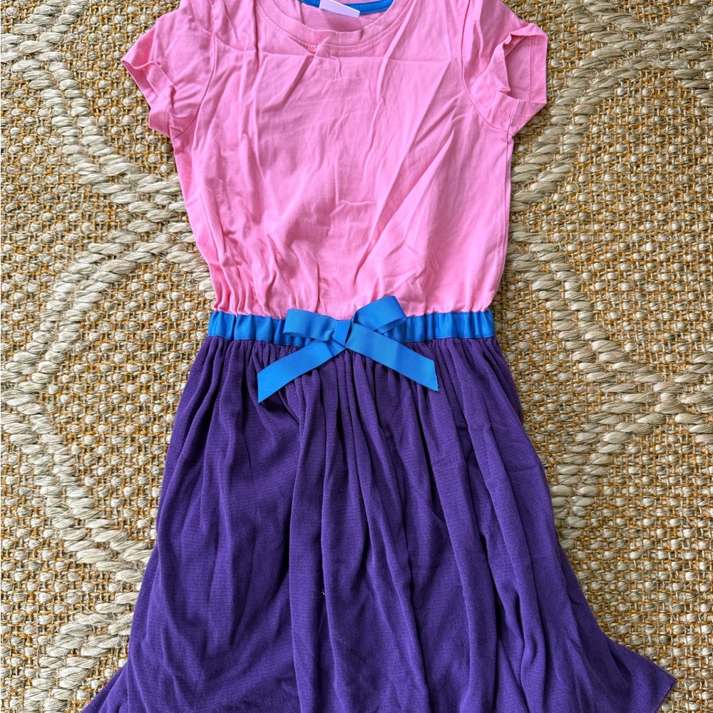 Hanna Andersson Girla Pink and Purple Bow Waist Dress. Easter or Spring!